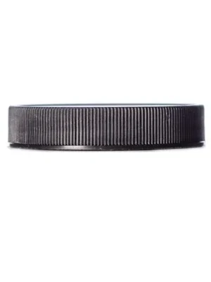 58-400 Black PP ribbed skirt jar lid w/pressure sensitive liner - 58-400-ribbed-skirt-lid