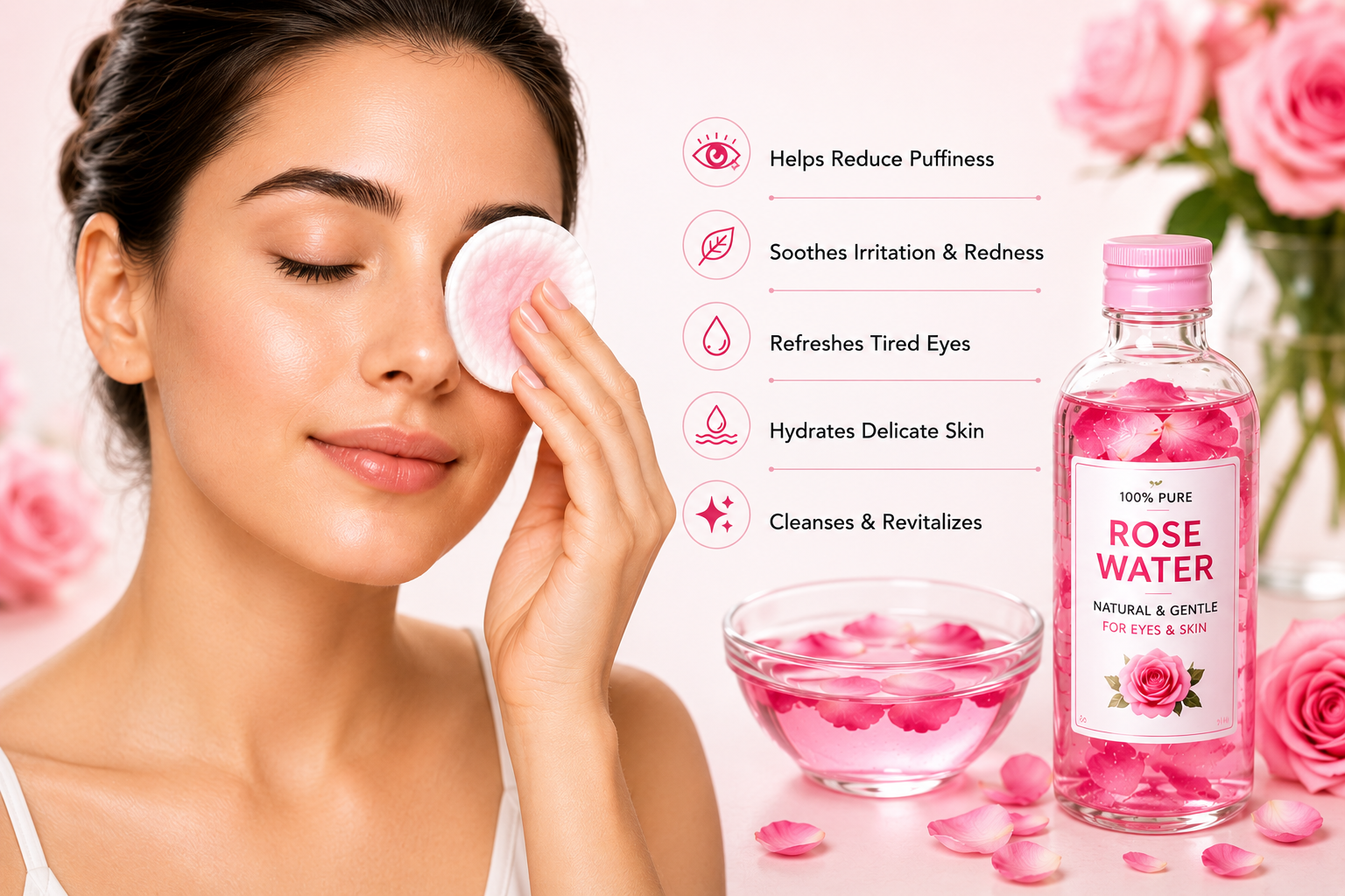 Relaxing rose water skincare ritual