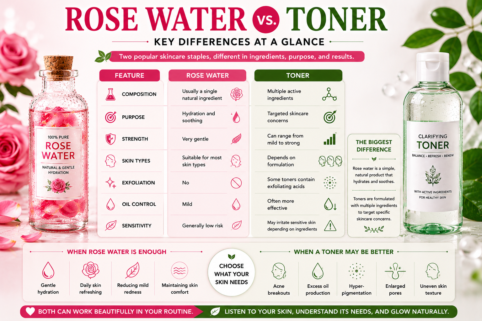 Rose water vs toner comparison guide