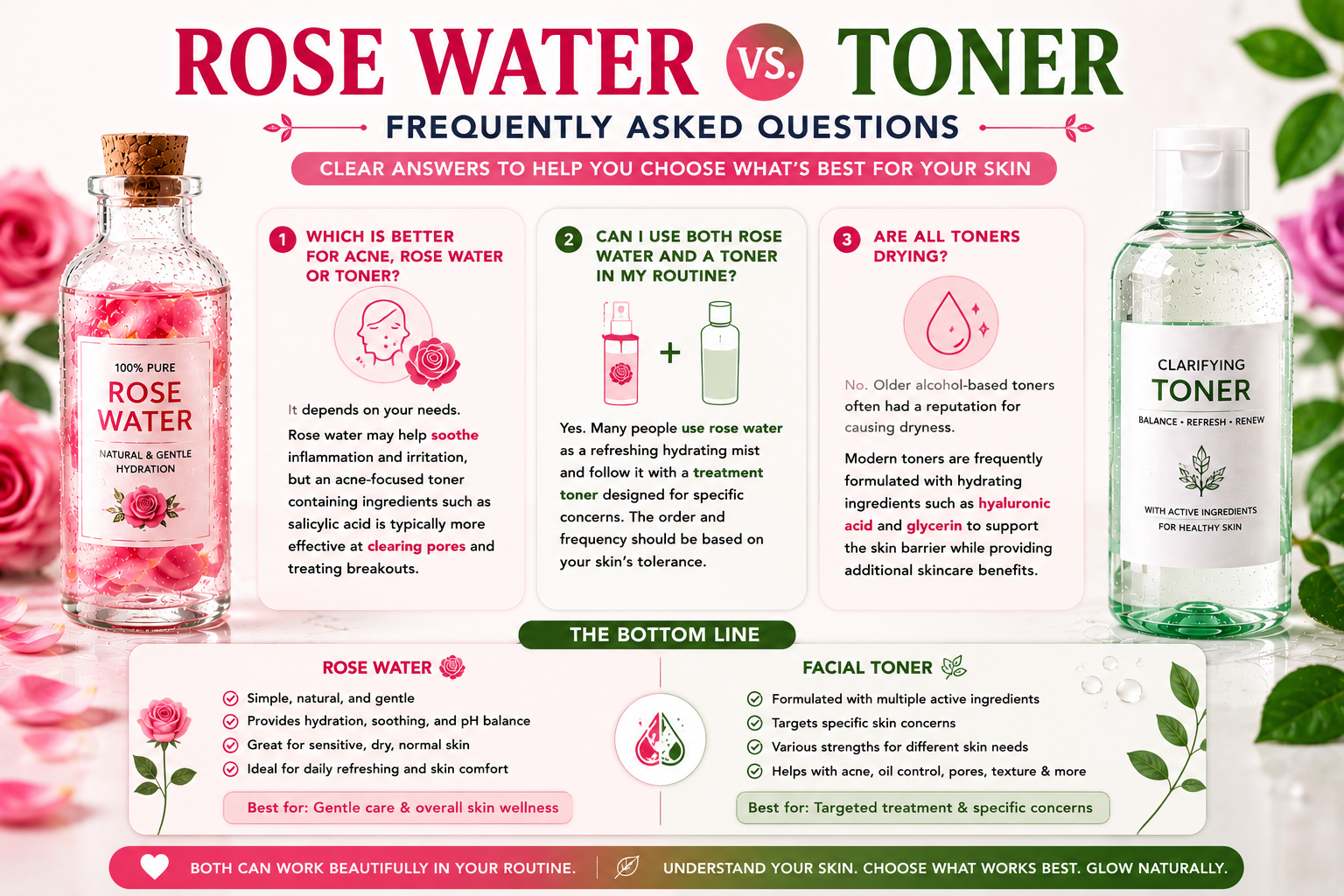Skincare infographic Rose water vs. toner
